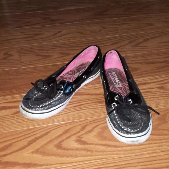 Sperry Girls shimmery black top sider flats - Picture 1 of 10